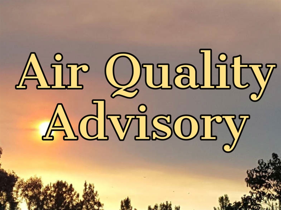 image of smoky skies with text "Air Quality Advisory"